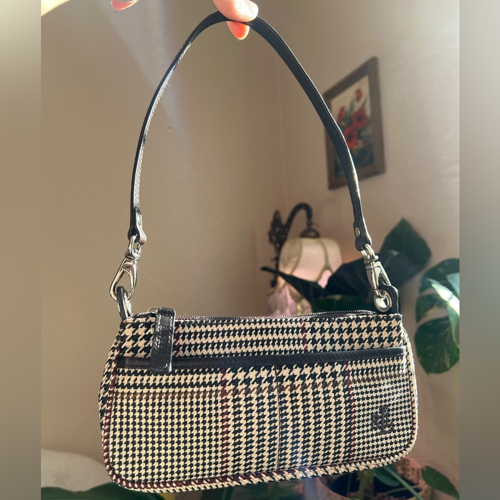 Ralph Lauren Brown Houndstooth Mini Shoulder Bag
